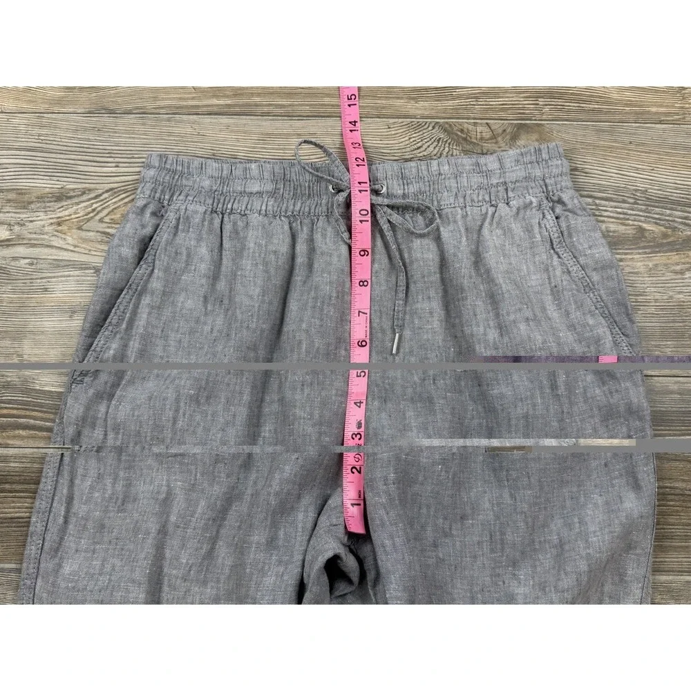 H & M Linen Pants S Chambray Grey Pull-On Light Blue Nautical Beachy Coastal